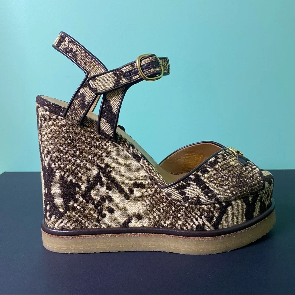 CELINE Jacquard Printed Wedge Sandals - Picture 3 of 15